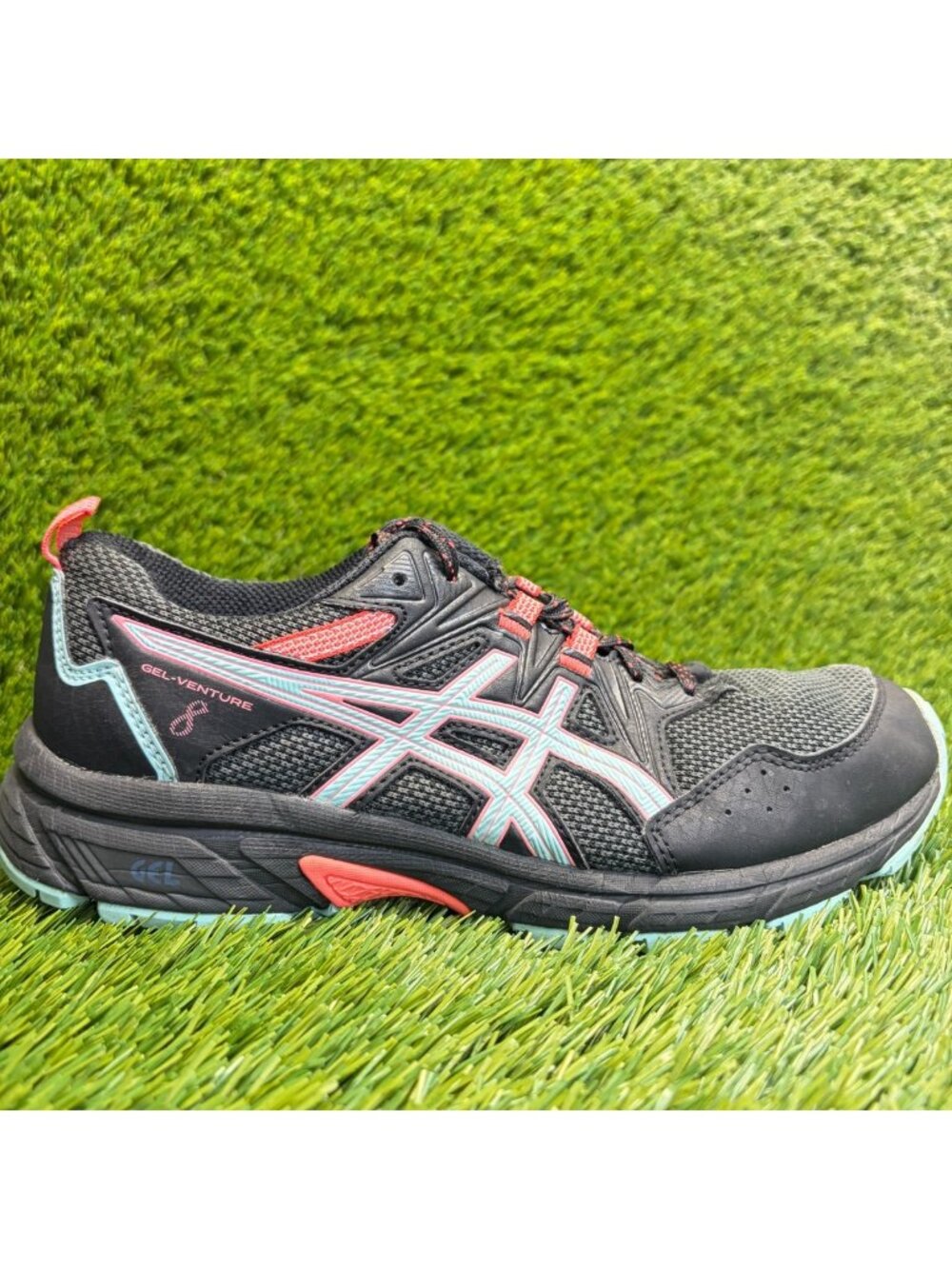 Asics Gel Venture 8 Womens Size 8.5D Black Blue Athletic Running Shoes Sneakers